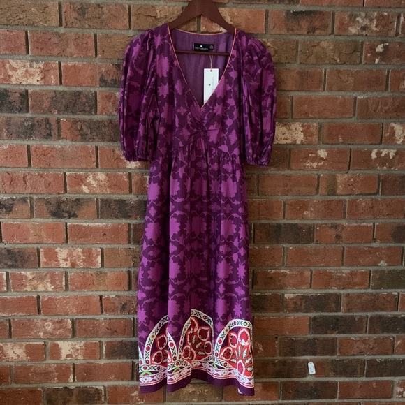Emily Lovelock Dresses & Skirts - Emily Lovelock Purple Floral Patterned Puff Sleeve Women's Dress
